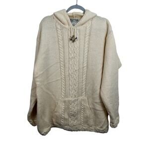 Aran Sweater Market 100% Merino Irish Wool Sweater Hoodie Size Large Cream EUC